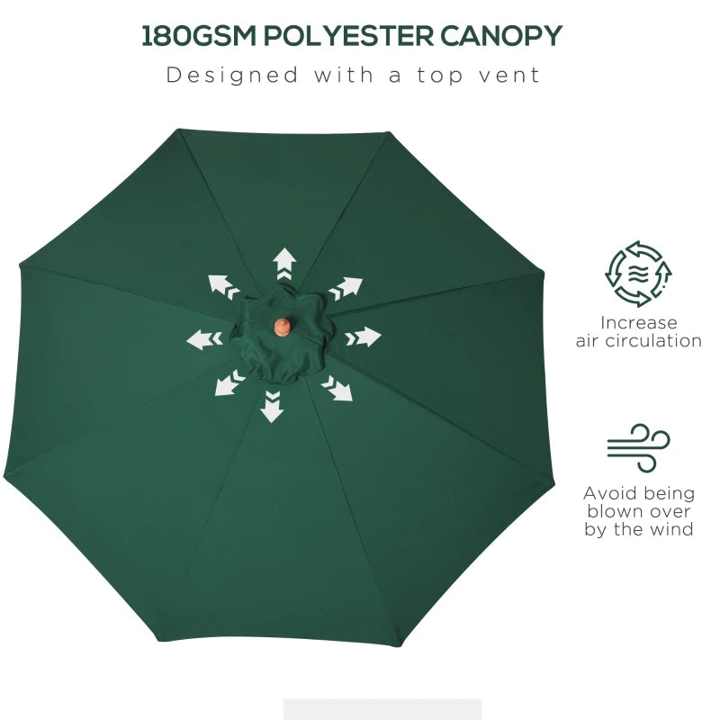 Green 2.5m Round Garden Parasol Umbrella with Wooden Pole