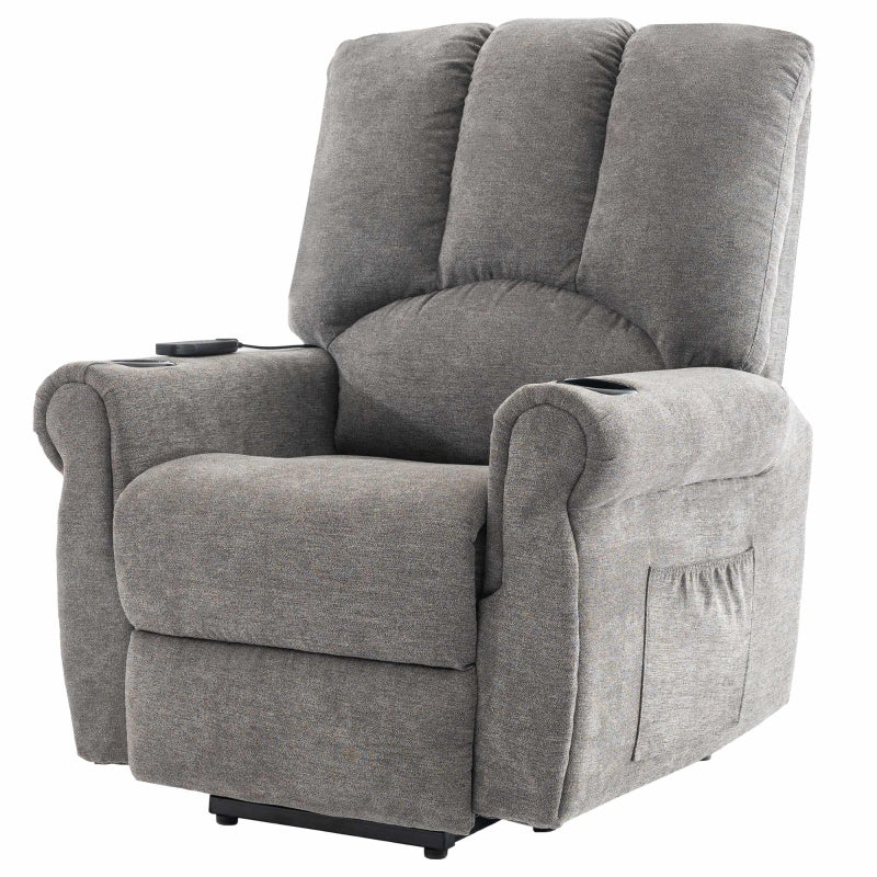 Electric Power Lift Recliner Chair with Heated Massage, Stand Assist, Storage Pockets and Cup Holders in Grey