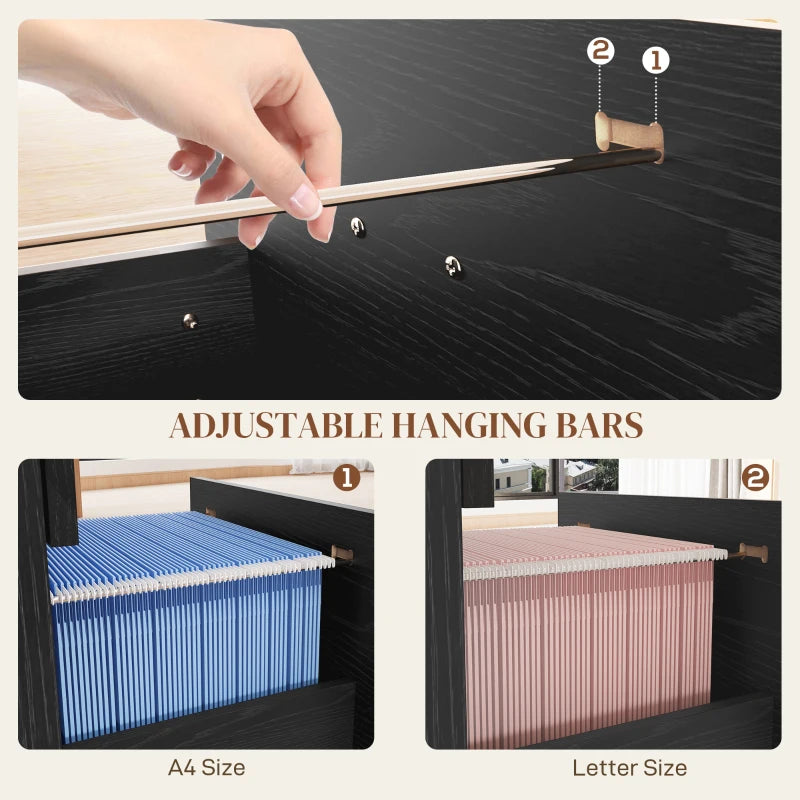 Stylish Black Wood Effect Four-Drawer Lockable Filing Cabinet for Secure Document Storage - Ideal for Home or Office