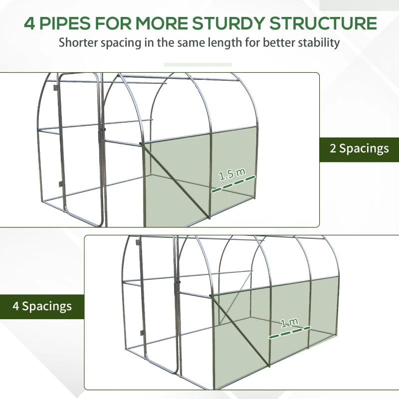 Green Plant Gardening Tunnel Greenhouse, Metal Door, Steel Frame, Mesh Windows (3x2m)