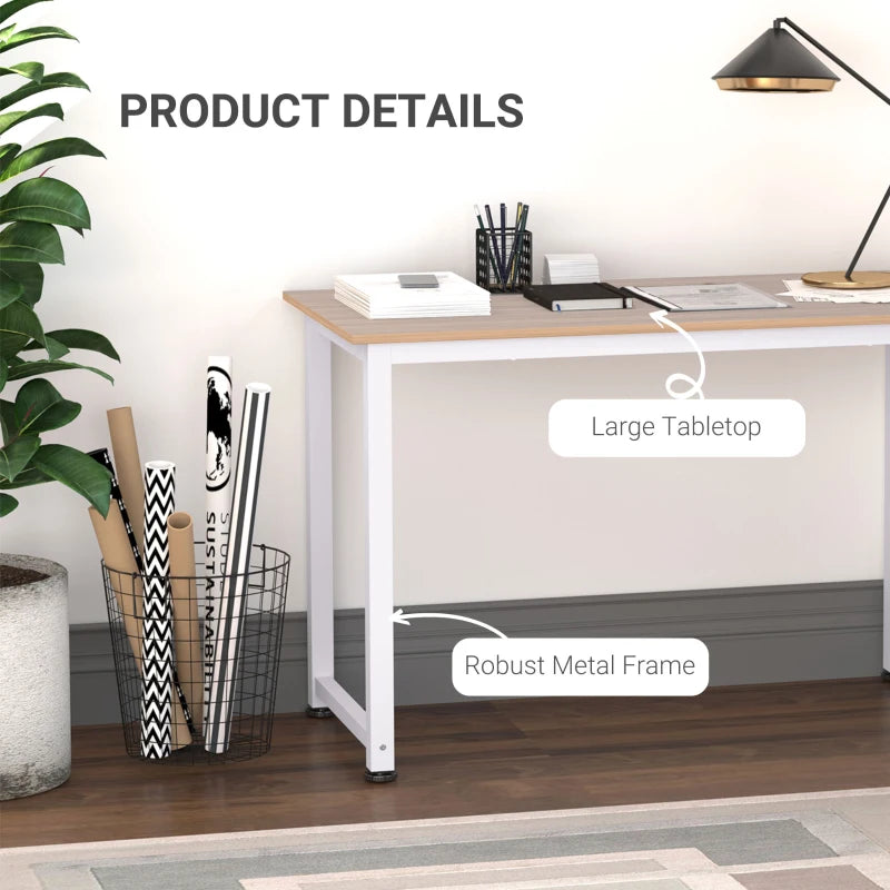 Modern White Computer Desk 120x60cm - Stylish Writing Table Workstation for Home Office & Study with Metal Frame, Easy Assembly
