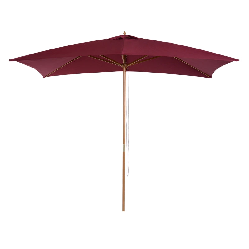 Wine Red 2x3m Wooden Garden Parasol Umbrella