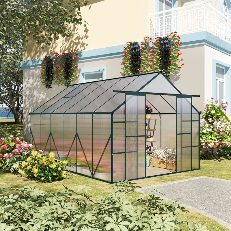 Green Polycarbonate Walk-in Greenhouse Kit with Adjustable Roof Vent