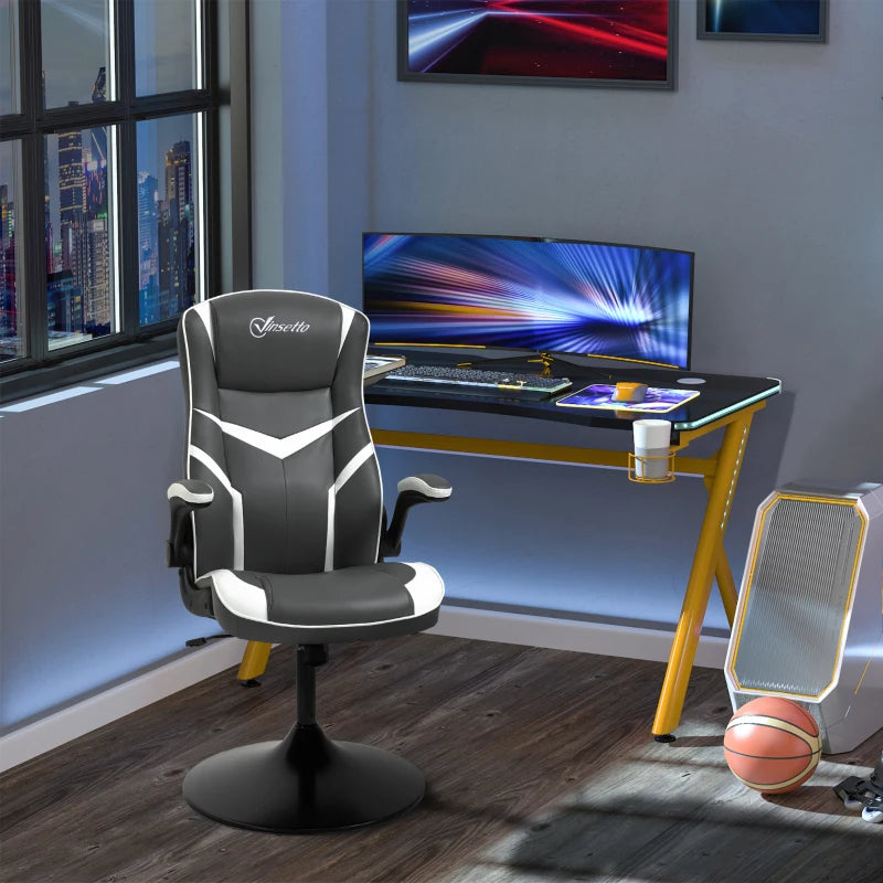 Vinsetto Ergonomic Gaming Chair - Adjustable Height, Swivel Base, PVC Leather - Stylish Grey Home Office Desk Chair