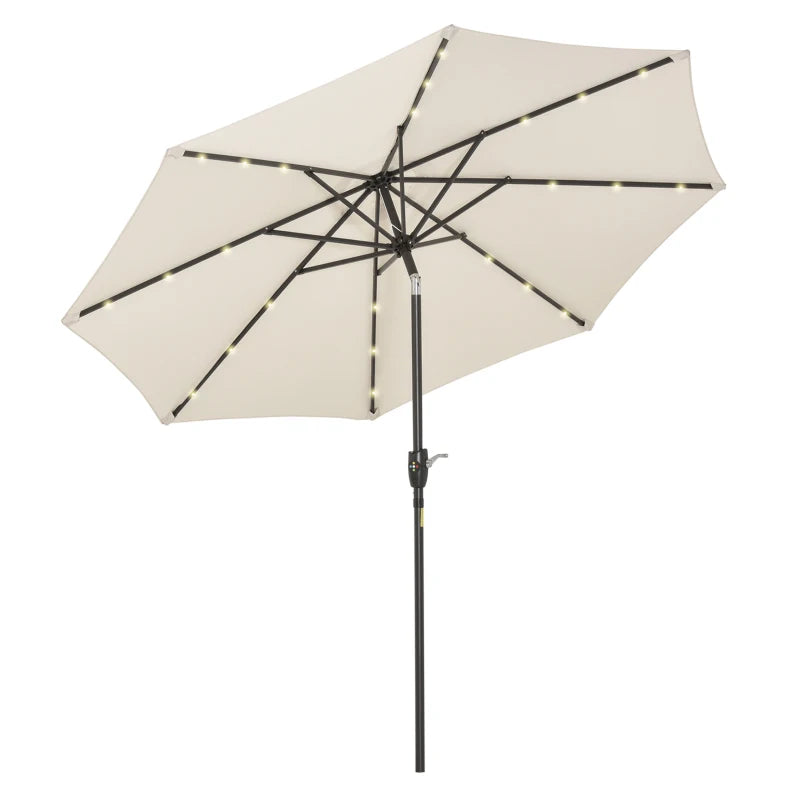 LED Light Solar Garden Umbrella, Off-White, 2.7m