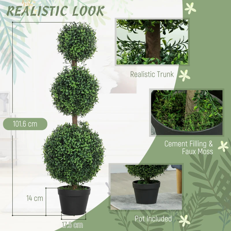 Set of 2 Decorative Artificial Boxwood Topiary Trees in Pot 100cm Green Indoor Outdoor Fake Plants for Home Decor