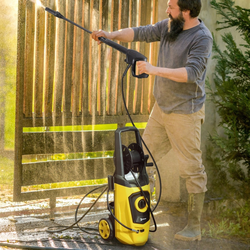 1800W High Pressure Washer - 150 Bar, 510 L/h Flow, Portable Jet Wash Cleaner with 6M Hose & Reel for Garden, Car, Furniture - Yellow