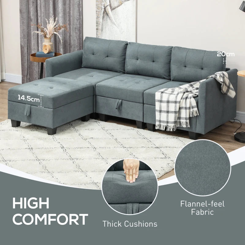 Dark Grey 'L' Shape Modular Sofa with Storage for Stylish Living Room