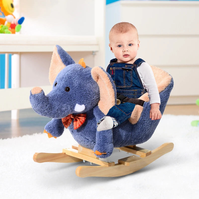Children's Elephant Rocking Seat with Sound - Blue/Beige - Fun and Safe Baby Rocker for Playtime