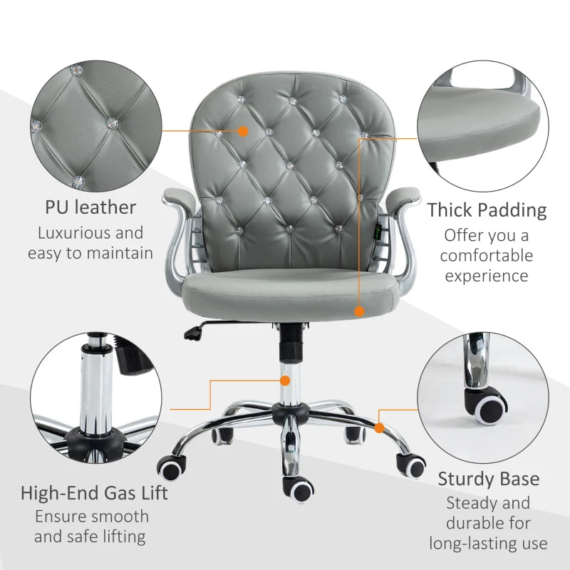 Vinsetto Ergonomic Office Chair - 360° Swivel, PU Diamante Padded Base, 5 Castor Wheels, Grey - Perfect for Home & Work