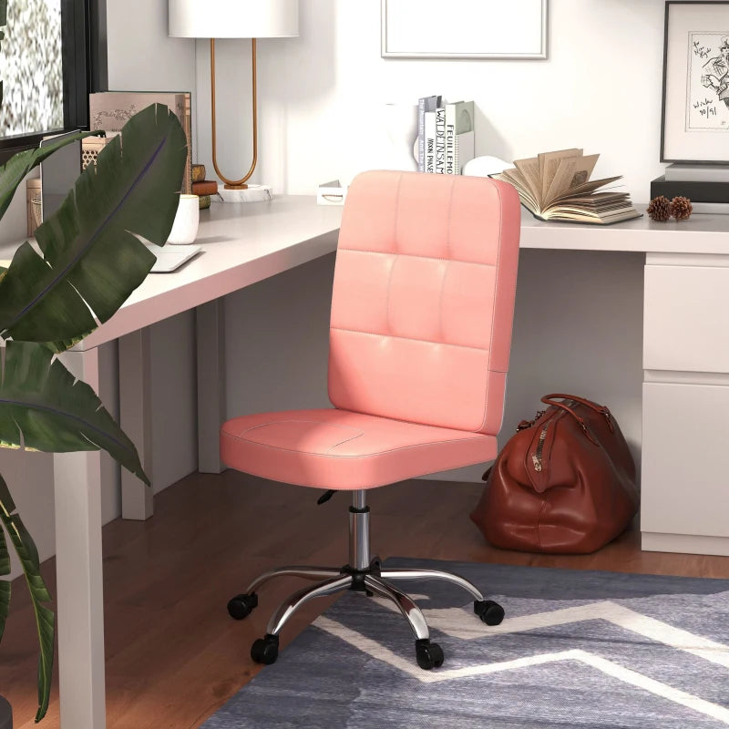 Vinsetto Armless Pink Faux Leather Office Chair - Stylish Ergonomic Design for Home & Office Use