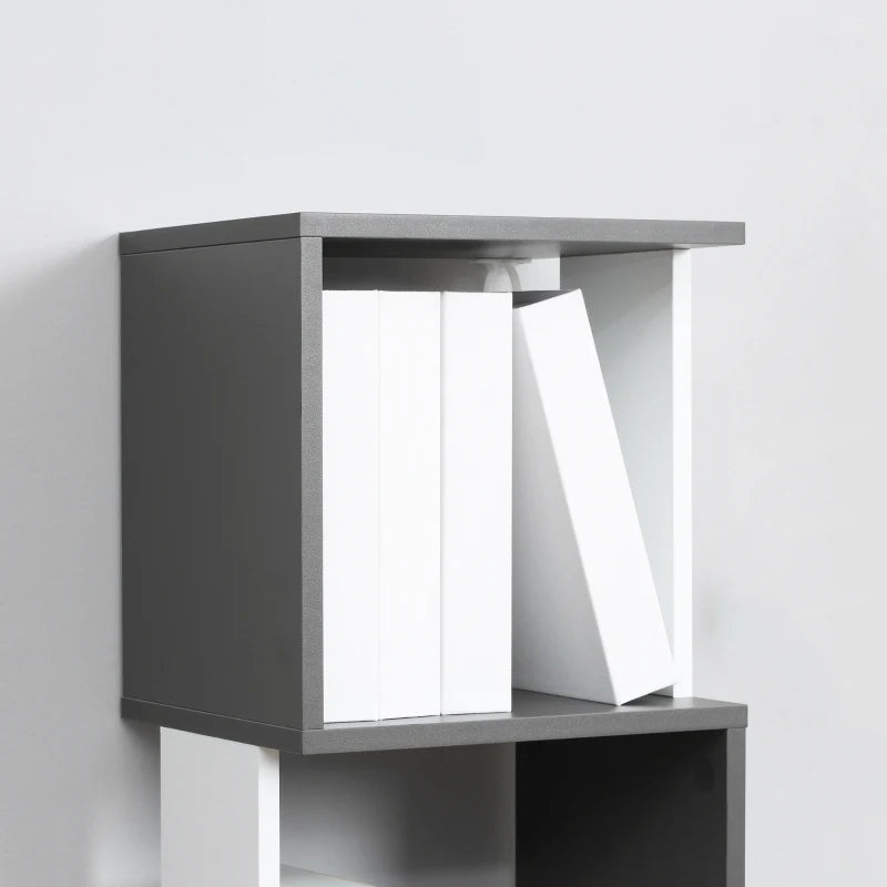 Modern 5-Tier Bookshelf - Freestanding Bookcase Storage for Living Room, Home Office & Study - White & Dark Grey