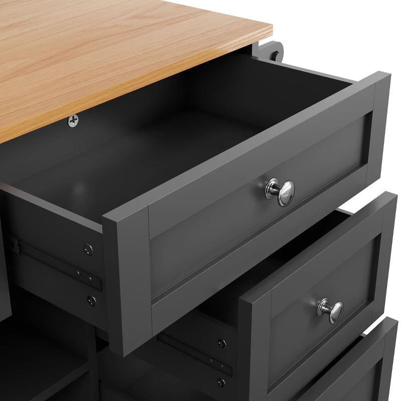 4-Tier Rolling Kitchen Island with Versatile Storage - Black Wooden Finish for Utensils & Kitchen Organization