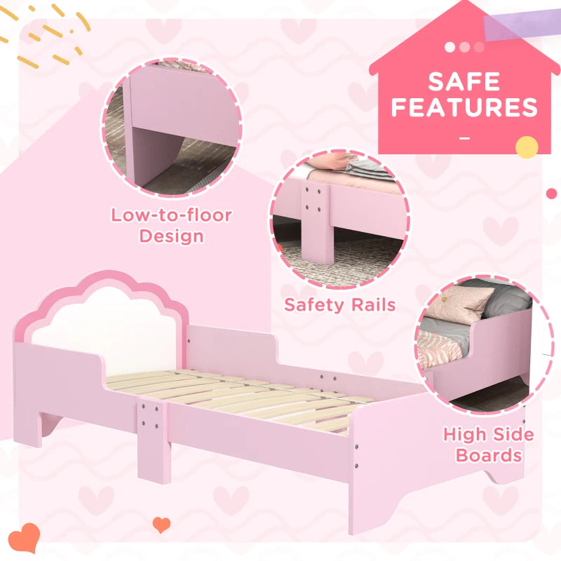 ZONEKIZ Princess Toddler Bed Frame - Cloud Design, Pink Kids Bed, 143x74x55cm, Perfect for Little Dreamers