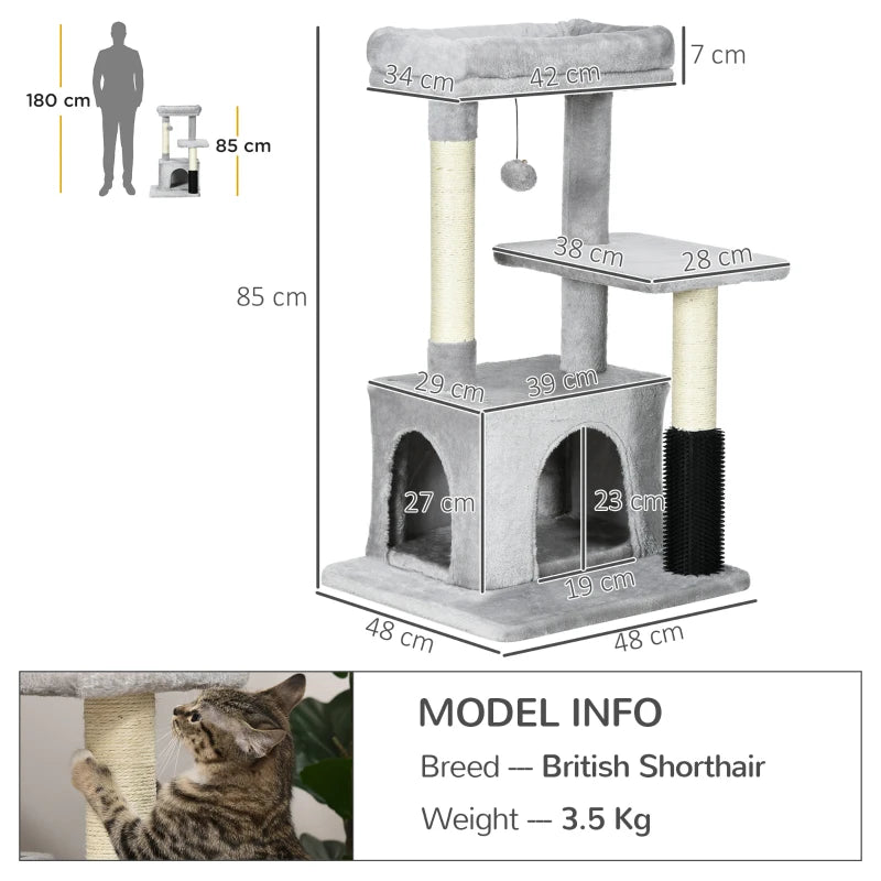 Premium Cat Tree for Indoor Cats - 48" Climbing Tower with Scratch Post, Massage Toy, Hanging Ball, Condo & Perch - Grey