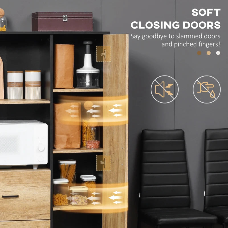 Tall Kitchen Cupboard - Freestanding Pantry Cabinet with Adjustable Shelves, Drawers & Soft Close Door - 160cm Storage Solution