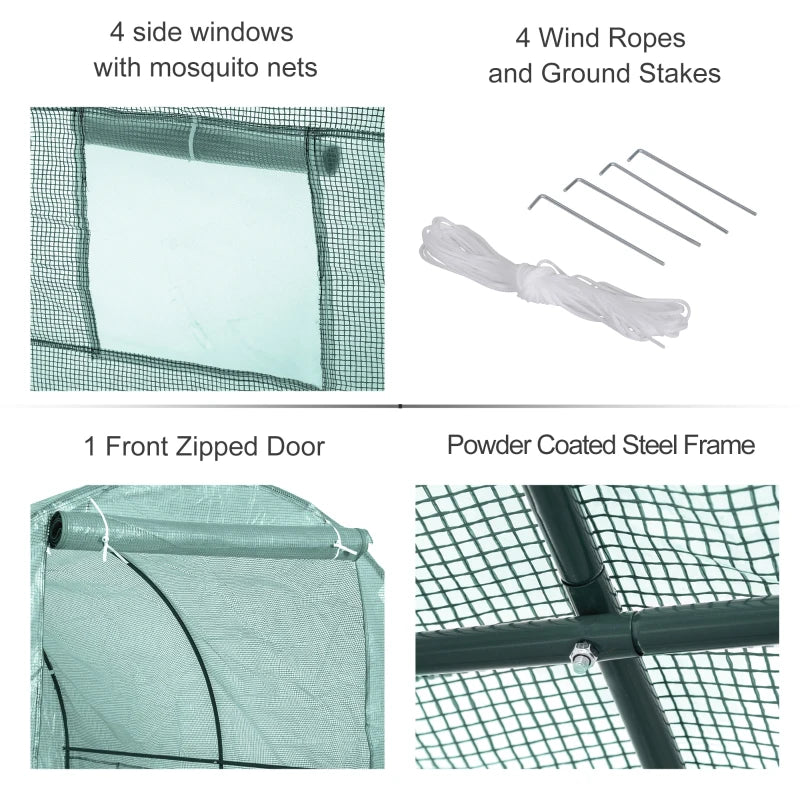 Green Walk-In Polytunnel Greenhouse with Roll-Up Door, Steel Frame, 2.5 x 2m