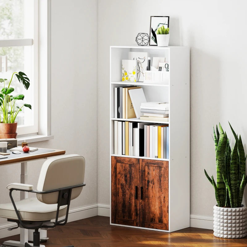 Rustic Brown 5-Tier Bookcase with Adjustable Shelves - Stylish Storage Solution for Home or Office