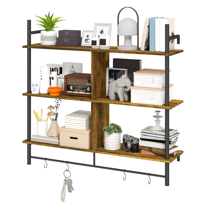 Stylish Three-Tier Floating Shelf - Modern Brown and Black Wall Storage for Home Decor and Organization