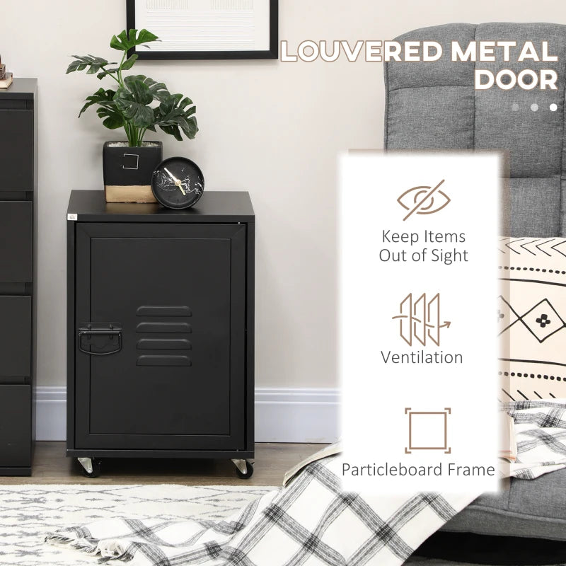 Rolling Metal Filing Cabinet - Industrial Mobile Storage with Adjustable Shelf & Wheels for Home Office & Living Room - Black