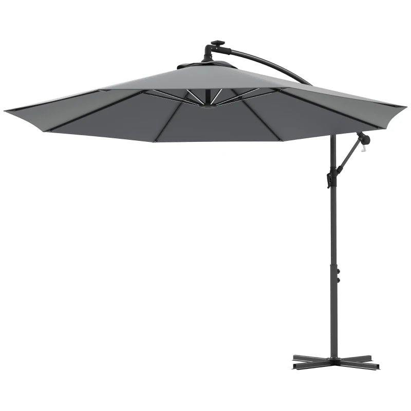 Grey Solar LED Cantilever Garden Umbrella