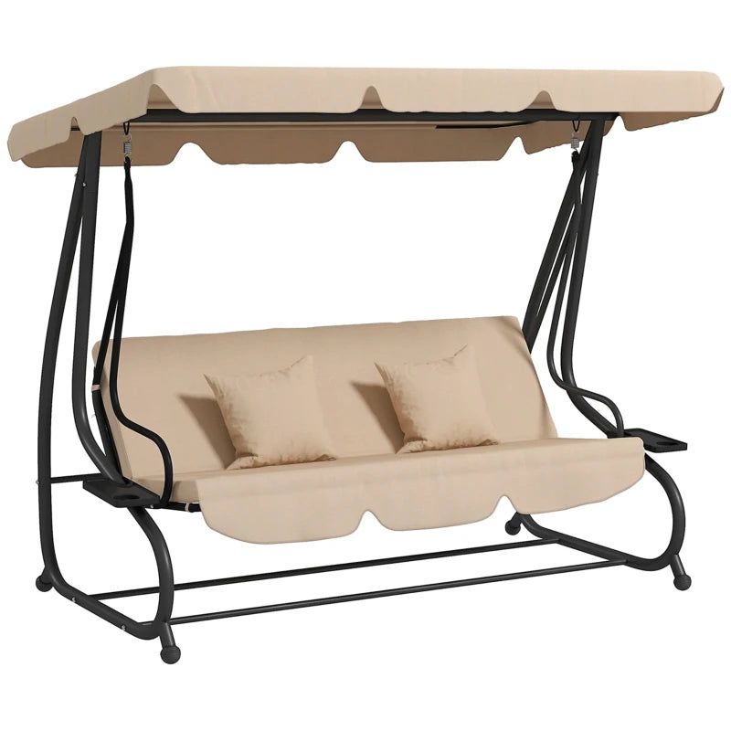 Light Brown Three-Person Garden Swing Chair with Canopy