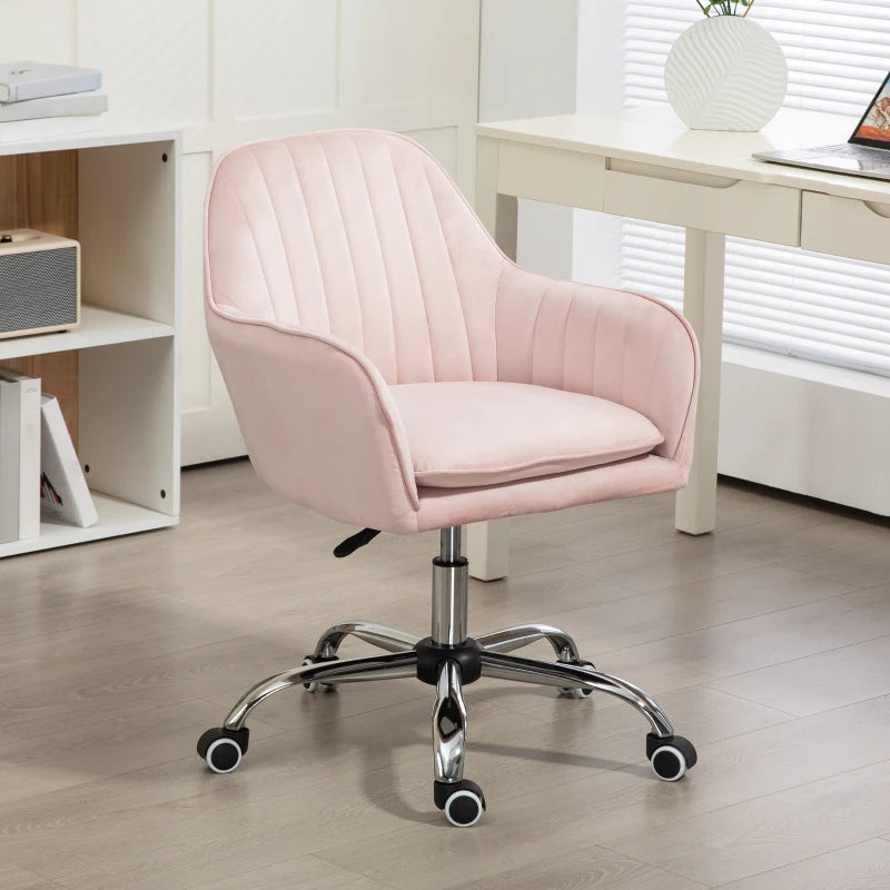 Stylish Pink Velvet-Feel Tub Office Chair with Comfortable Seat Cushion - Perfect for Home or Office Decor