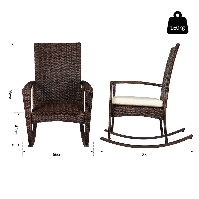 Brown Rattan Garden Rocking Chair with Armrest and Cushion