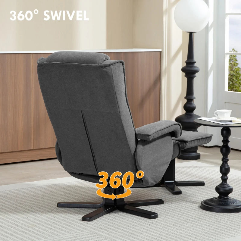 Charcoal Grey Velvet Rocker Swivel Recliner Chair with Footstool for Ultimate Comfort