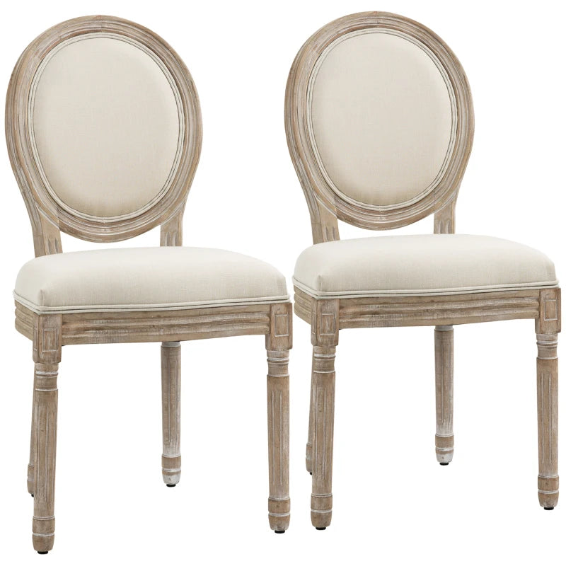 Set of 2 Cream French-Inspired Wooden Dining Chairs - Elegant Rustic Furniture for Dining Room or Kitchen