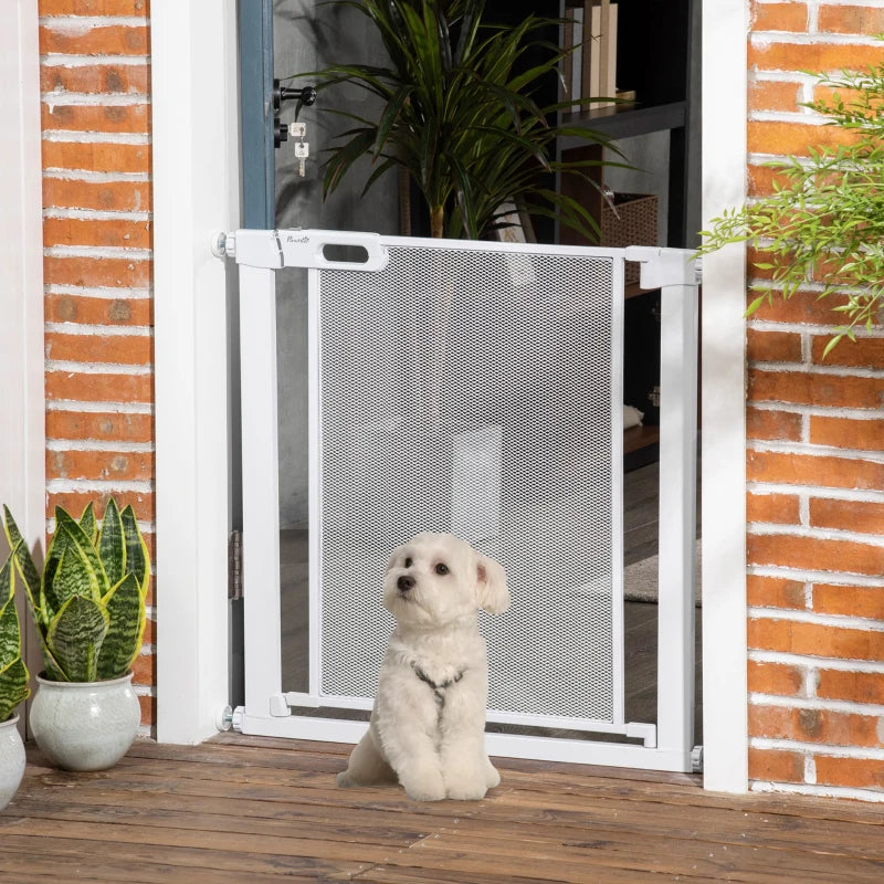 Adjustable Pet Safety Gate for Doorways & Staircases - 75-82cm Wide, White, Ideal for Hallways & Home Safety