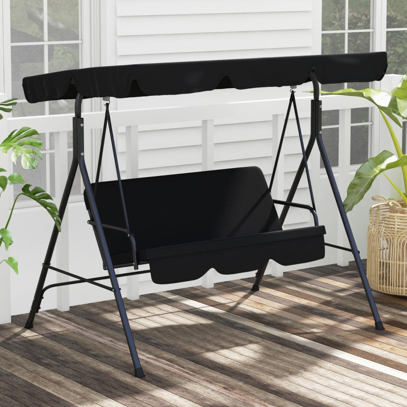 Black 3-Seater Garden Swing Chair with Adjustable Canopy