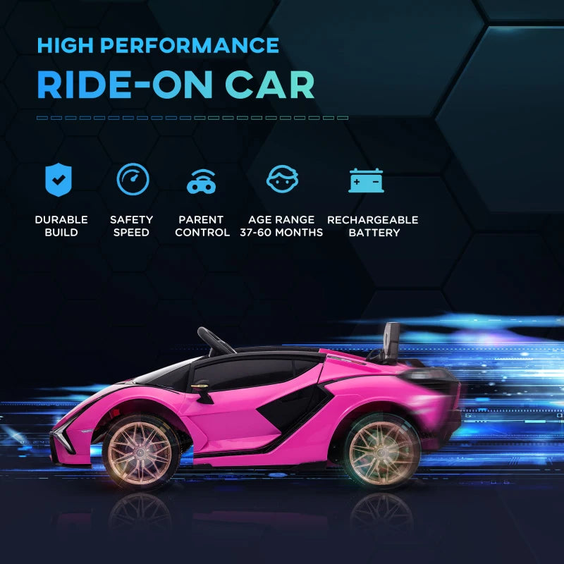 Lamborghini Sian 12V Electric Car for Kids - Licensed Toy with Remote Control, Music, Lights & MP3 - Pink, Ages 3-5