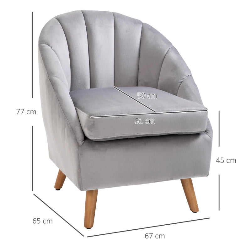 Velvet Fabric Accent Chair with Solid Wood Legs for Stylish Living Room Seating in Grey