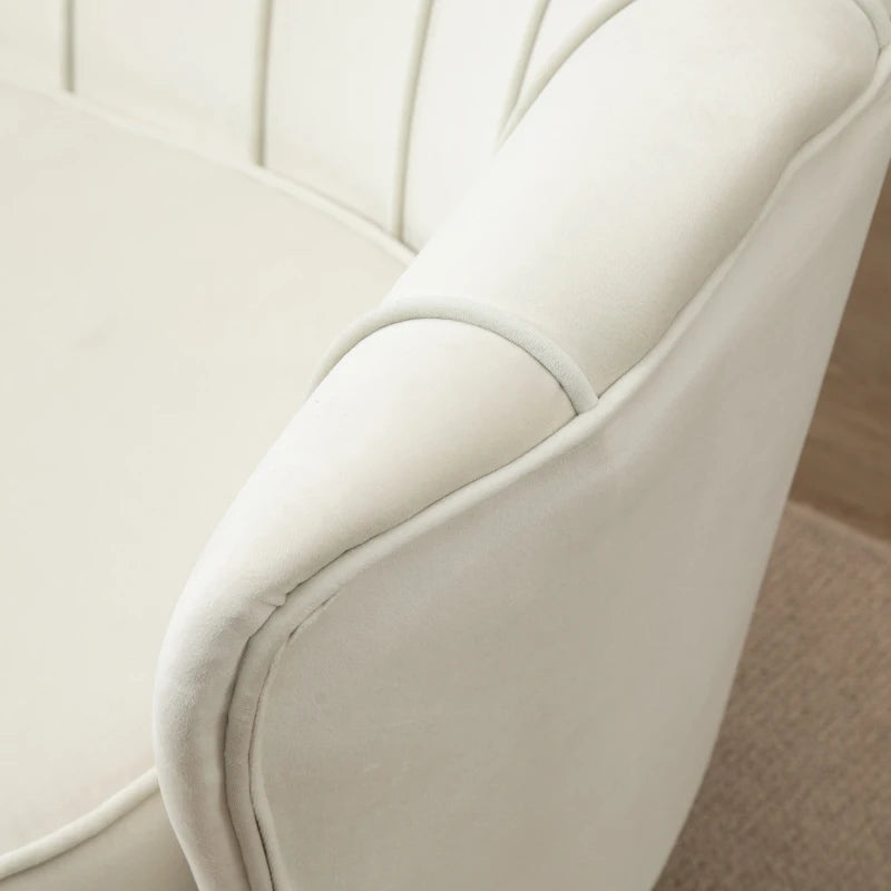 Modern Velvet Loveseat Sofa with Petal Backrest and Gold Legs for Living Room and Bedroom, Cream Colour