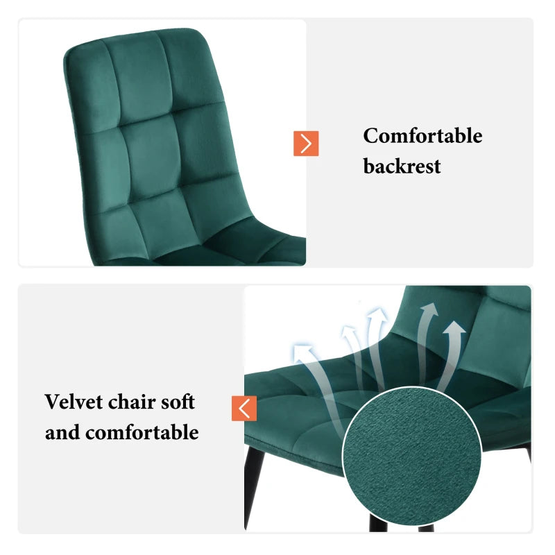Set of 4 Green Velvet Upholstered Dining Chairs with Metal Frame & Backrest - Stylish 44x41x86 cm Design