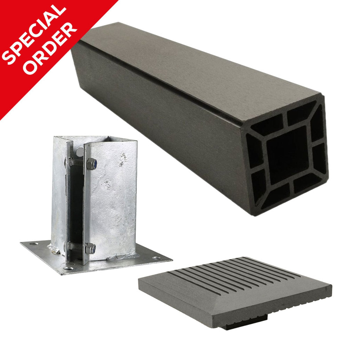 Ambideck Composite Balustrade Kit Part 2B – 1150mm Newel Post, Bolt Down Support & Cap