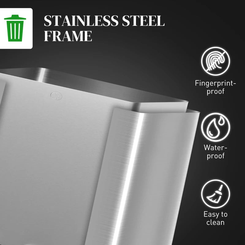 3 x 15L Steel Pedal Bin Set - Triple Kitchen Trash Can with Soft Close Lid, Removable Buckets, Fingerprint-Proof Silver