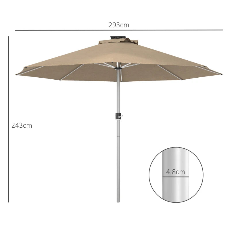 Khaki 3m Patio Umbrella with Solar-Powered LED Lights