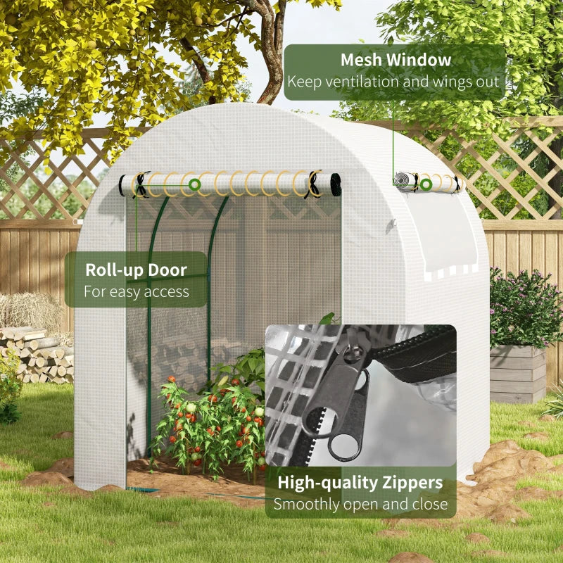 Green Garden Polytunnel Greenhouse with Roll-up Window and Door, 1.8 x 1.8 x 2 m, White