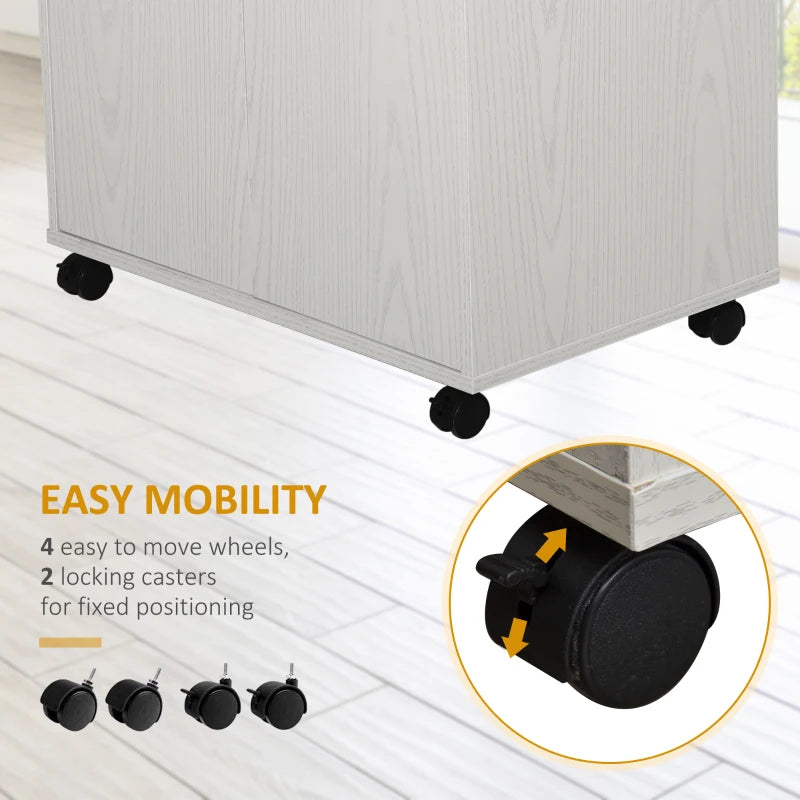 Modern Kitchen Storage Unit - Microwave Stand Trolley Cart with Locking Wheels, Sideboard & Shelf for Living Room/Dining Room - White