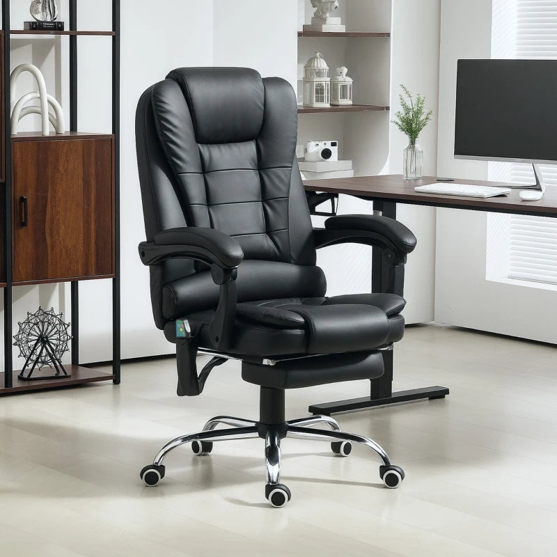Vinsetto Ergonomic Office Chair with 6-Point Massage, Back Heat, Adjustable Footrest, Swivel Wheels, Reclining - Black PU