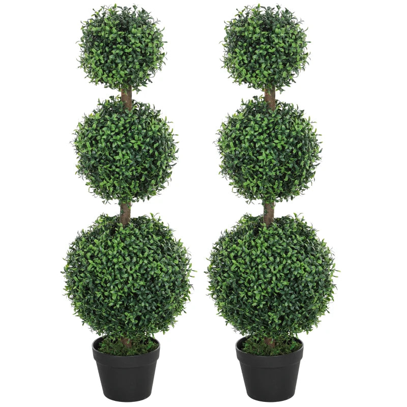 Set of 2 Decorative Artificial Boxwood Topiary Trees in Pot 100cm Green Indoor Outdoor Fake Plants for Home Decor