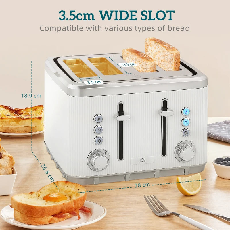 Electric Stainless Steel Kettle & Toaster Set - 3000W Fast Boil 1.7L Kettle with Strix Thermostat & 4 Slice Toaster, White