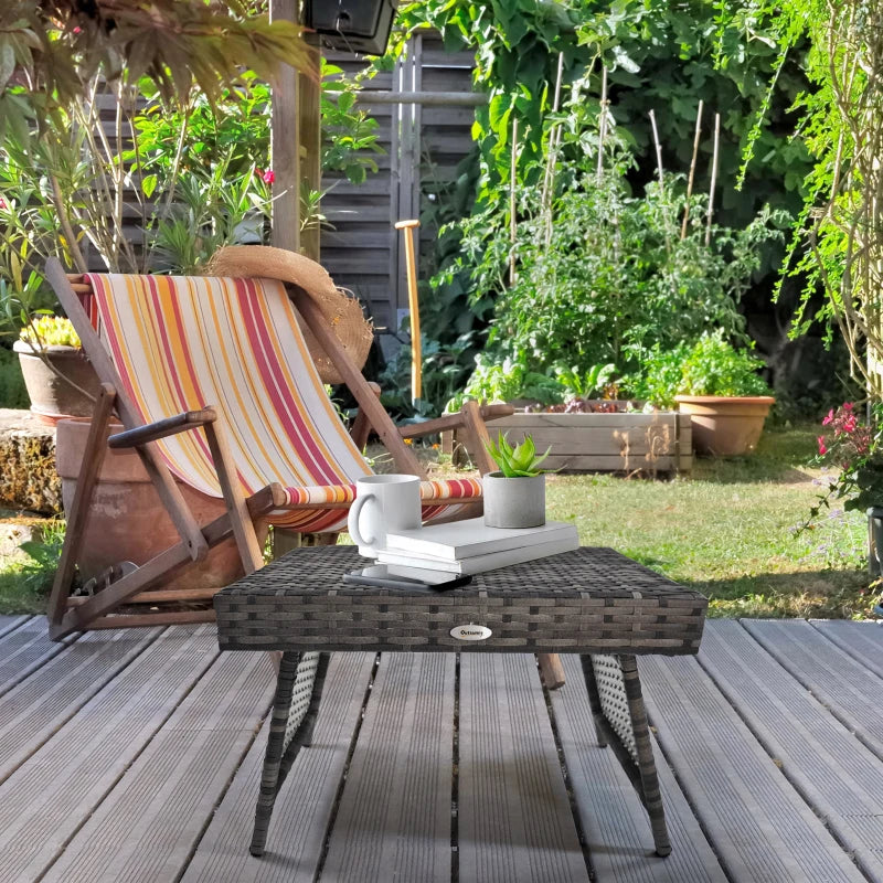 Foldable Metal Frame Rattan Outdoor Coffee Table - Mixed Grey