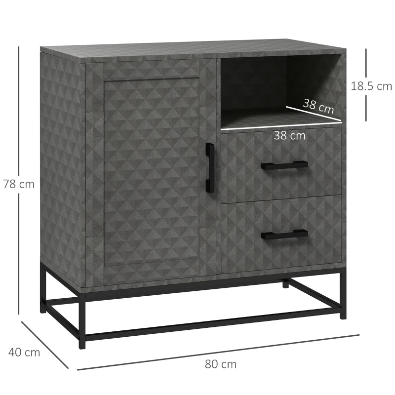 Modern Grey Sideboard Storage Cabinet with Adjustable Shelf, Open Compartment & 2 Drawers - Freestanding Furniture for Living Room