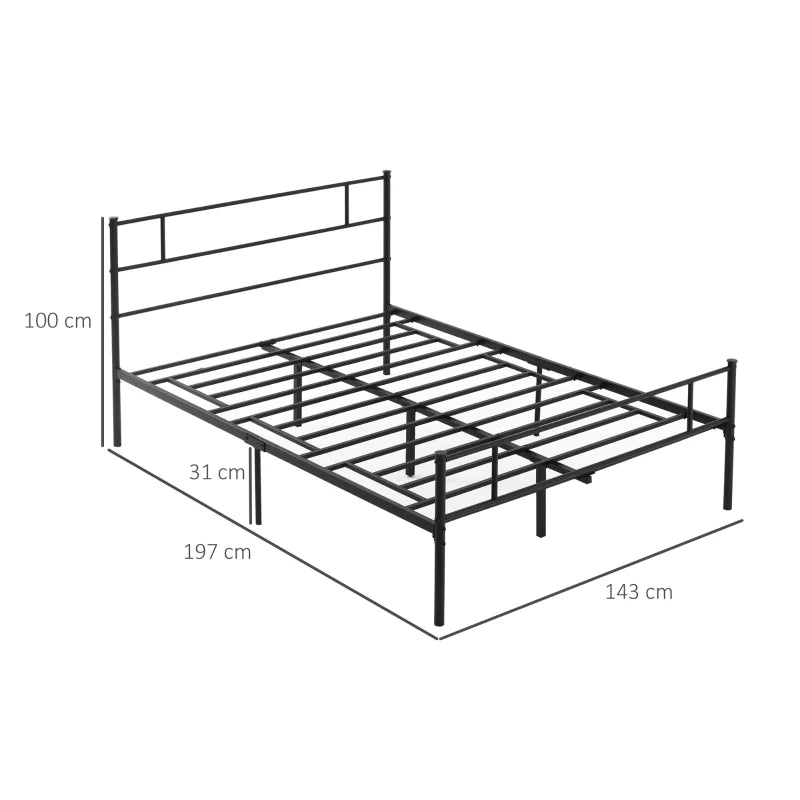 Double Metal Bed Frame with Headboard & Footboard - Solid Slat Support, Underbed Storage, Stylish Black Bedroom Furniture
