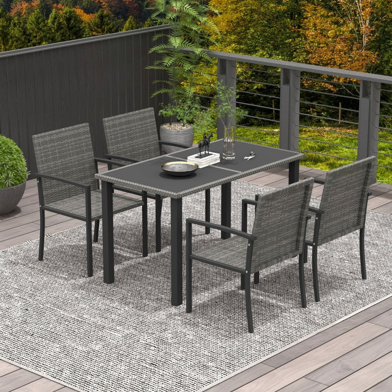 Grey 5-Piece Outdoor Patio Dining Set with Glass Tabletop and 4 Chairs