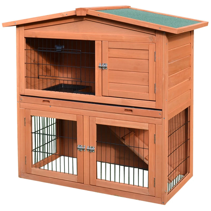 Outdoor Rabbit Hutch & Guinea Pig Cage - 2-Tier Bunny Home with No-Leak Tray, 100.5 x 55 x 101 cm