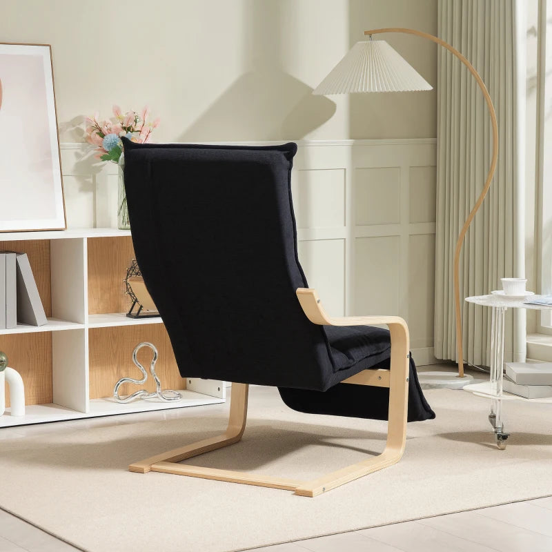 Curved Wooden Accent Chair with Adjustable Footrest in Black for Stylish Home Decor